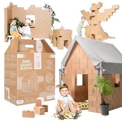Image of GIGI BLOKS XXL Cardboard Building Blocks DIY Playhouse Mega Fort Kit Interlocking System Giant House Creation Kits For Kids Bricks 203