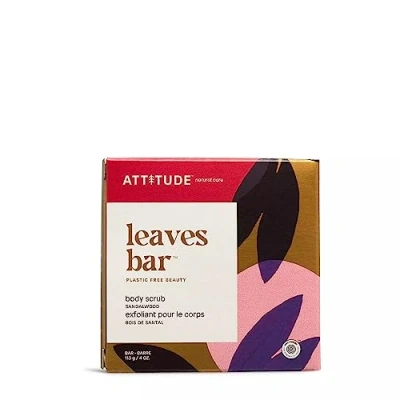Image of ATTITUDE Body Scrub Bar, EWG Verified, Vegan and Plastic free Care, Sandalwood, 113 grams
