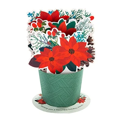 Image of Hallmark Christmas Card Traditional 3D Pop Up Red Poinsettias Design