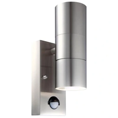 Image of firstchoicelighting Stainless Steel Outdoor Security Light Up Down Twin Wall PIR Motion Sensor IP44 LED Compatible