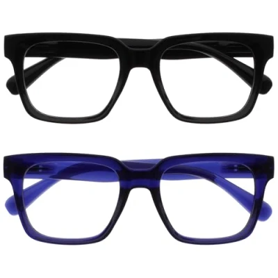 Image of OPULIZE ERA Blue Light Glasses Clear Lens Anti Reflective and Glare 2 Pack UV400 Protection Oversized Frame Computer Screen Black Men Women +0.00