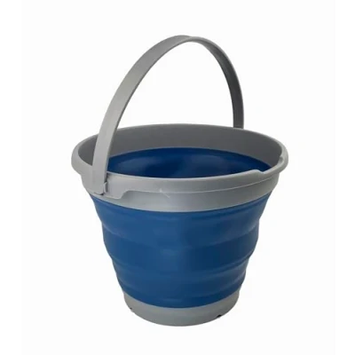 Image of SAMMART 10L Collapsible Plastic Bucket Foldable Round Tub with Handle Portable Fishing Water Pail Space Saving Outdoor (Grey/Mist Blue(bucket))