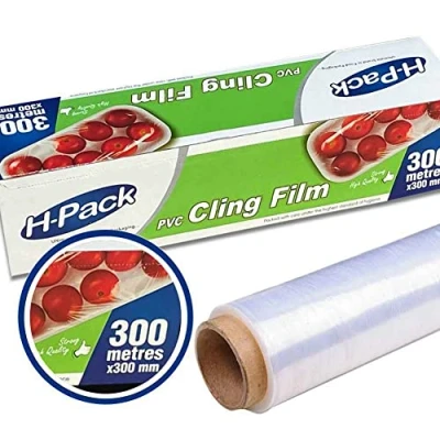 Image of H Pack Cling Film 300 Metres x mm PVC Strong Catering All Purpose Food Storage Tear Resistant