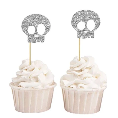 Image of Darling Souvenir, Halloween Skull Cupcake Topper, Party Dessert Decorations Pack Of 20
