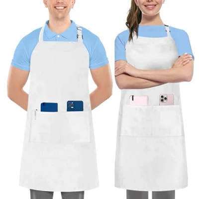 Image of Utopia Kitchen 2 Pack Adjustable Bib Apron with Pockets Waterdrop Resistant Cooking for Men, Women Long Ties (White)
