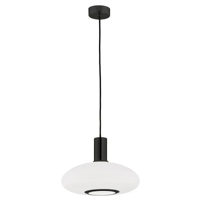 Image of Sagunto Plus 30cm Dome Pendant Ceiling Light Opal Matt, Black Structure