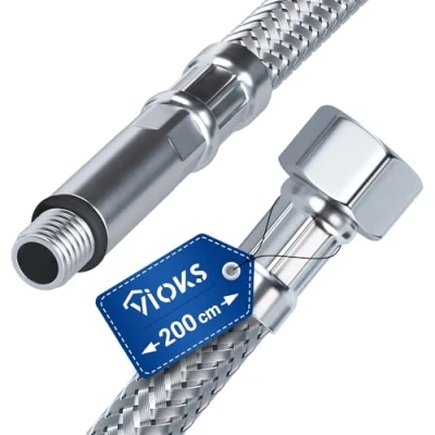 Image of VIOKS Connection Hose Fitting 3/8 Inch Nut x M10 200 cm Water for Tap and Made of Stainless Steel Extension, Flexible Kitchen