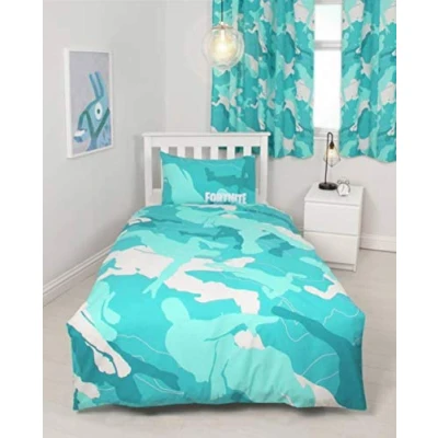 Image of Fortnite Official Turko Single Duvet Cover Dabbing Design Reversible Two Sided Blue Bedding With Matching Pillow Case