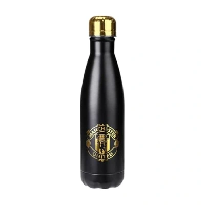 Image of FOCO Officially Licensed Manchester United FC Black &amp; Gold Football Reusable Water Bottle 500ml