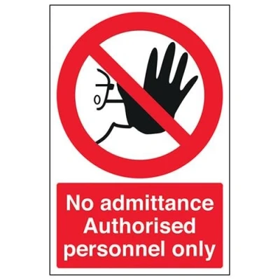Image of VSafety No Admittance Authorised Personnel Only Hand Sign Portrait 200mm x 300mm 1mm Rigid Plastic