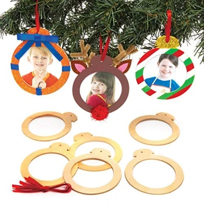 Image of Baker Ross AT220 Wooden Photo Baubles (Pack of 10) Christmas Arts and Crafts, Assorted