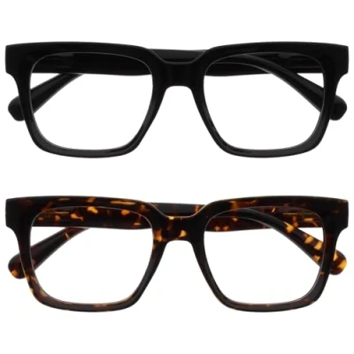 Image of OPULIZE ERA Blue Light Glasses Clear Lens Anti Reflective and Glare 2 Pack UV400 Protection Oversized Frame Computer Screen Black Brown Men Women