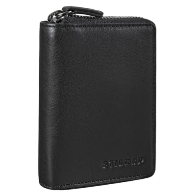 Image of STILORD &#039;Kelsie&#039; 3 in 1 Leather Key Pouch Mini Wallet and Card Case Vintage with Pocket Money Genuine Leather, Colour:Black