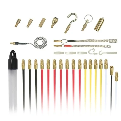 Image of Super Pro 16M Cable Access Rod and 17pc Attachments Accessories Kit Set 16 x 1m Rods, Electric Wire Puller, Installation Fishing Tool, Electrical Fish Tape, Electricians Tools