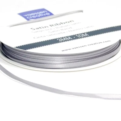 Image of Vaessen Creative Satin Ribbon, Silver, 3mm x 100m Double Sided Shine for Card Making, Scrapbooks, Gift Wrapping and Other Craft Projects