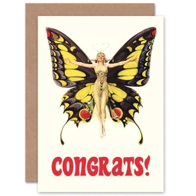 Image of Artery8 Congratulations Butterfly Dancer Art Nouveau 1920s Retro For Her Wife Sister Mother Blank Inside Greeting Card