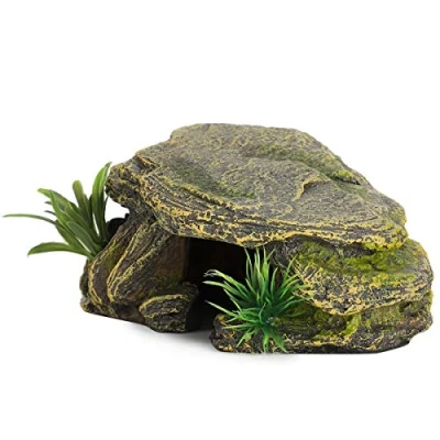 Image of Felenny Reptile Habitat Decor Resin Tortoise Basking Platform Hiding Cave, Natural Stone Look Landscaping Ornament