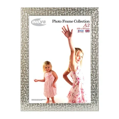 Image of Inov8 Framing Photo Frame, Mosaic Silver Holds Picture A3