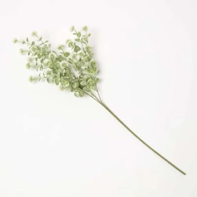 Image of HOMESCAPES Artificial Boxwood Branch with White Flowers, 66 cm Realistic Decorative