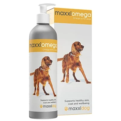 Image of maxxipaws maxxiomega Oil for Dogs Tasty Omega Supplement Healthy Skin and Shiny Coat Easy to Use Pump Liquid 296 ml