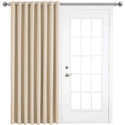Image of Imperial Rooms Eyelet Blackout Door Curtains for Living Room 66x84 inch Drop Black Out Ring Top Cream &amp; Drapes Super Soft Thermal Insulated Curtain with Tieback Single Panel
