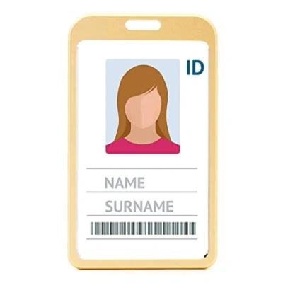 Image of Aluminium Metal ID Card Badge Holders by LanyardsTomorrow Vertical Portrait Open Faced Dual Identity Pass Protector Holds Two Cards 86mm 54mm cr80 Credit Sized (Gold, Pack of 10)