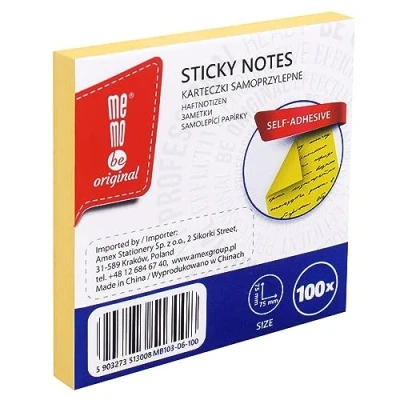 Image of MEMOBE Sticky Notes Set Self Adhesive Postit Reusable Pastel 75 x mm 100 Cards Yellow