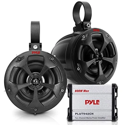 Image of Pyle Waterproof Off Road Speakers with Amplifier 4 Inch 800W 2 Channel Marine Grade Waketower System Full Range Outdoor Audio Stereo Speaker for ATV, UTV, Quad, Jeep, Boat PLUTV42CH