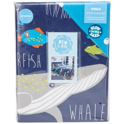 Image of Bedlam Sea Life Glow in The Dark Duvet Cover Set, Multicolour, Single