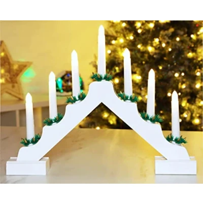 Image of Christmas Concepts® Wooden Candle Bridge with Warm White LED Lights Battery Operated (White)