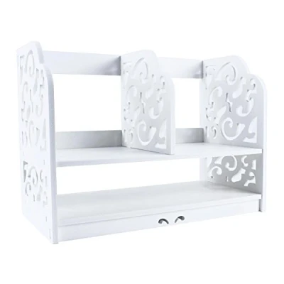 Image of EBTOOLS Desktop Bookshelf, 2 Tier Wooden Office Storage Rack Organiser Shelf Freestanding Book for Home Kitchen Bedroom Bathroom