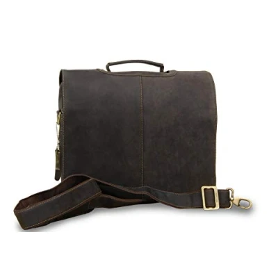 Image of VISCONTI Men&#039;s Leather Messenger Shoulder Bag Large 15 inch Laptop Work Briefcase With Detachable Crossbody Strap 18760 AUSTIN Oil Brown