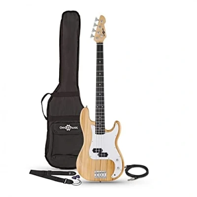 Image of Gear4music Bass Guitar Full Size with Gig Bag Cable Strap LA Natural