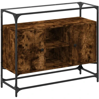 Image of vidaXL Sideboard with Glass Top Smoked Oak 98x35x81 cm Engineered Wood
