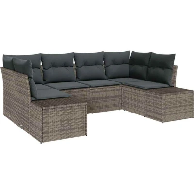 Image of vidaXL 6 Piece Garden Sofa Set with Cushions Grey Poly Rattan