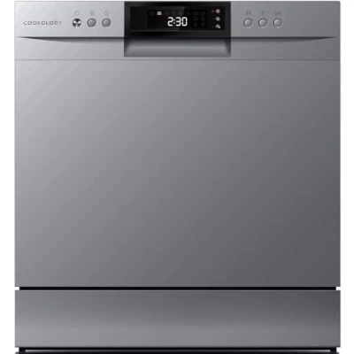 Image of Cookology CTTD8 Compact Mini Portable Counter Top, Tabletop Dishwasher Small, 8 place settings and Wash Cycles with ECO Friendly Mode In Silver