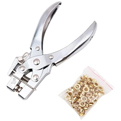 Image of WANGCL 5mm Single Hole Punch and Eyelet riveting Pliers Set with Silver Rivet for Paper Cardboard Leather Belt Cloth Thin Plastic