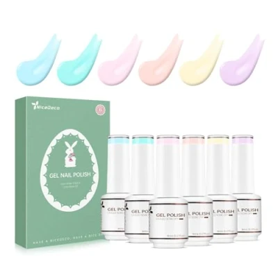 Image of Nicedeco Easter Gel Nail Polish Set, UV/LED Soak Off Art Manicure Pedicure for Professional, Salon &amp; Home Use Long Lasting Easy to Apply 6pcs x 8ml Kit20