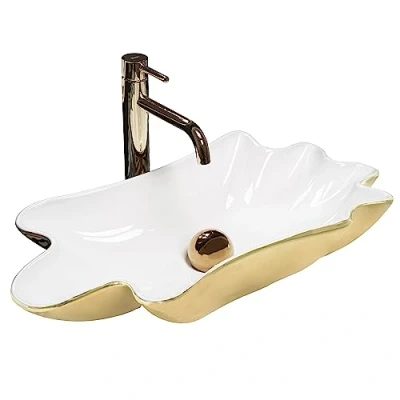 Image of REA U3400 Bathroom Sink Made of Ceramic Infinity white/gold U3400, Gold/White