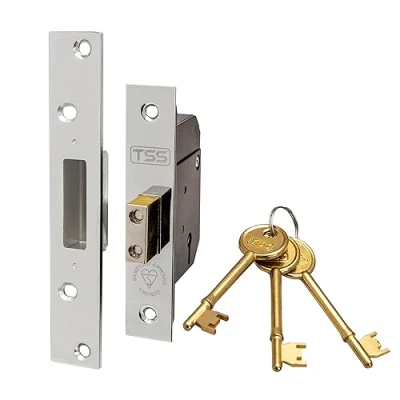 Image of TSS High Security 5 Lever British Standard Mortice Deadlock with 3 Keys and Fixings, 2.5&quot; (68mm) Satin Chrome, Insurance Approved for External Doors, BS3621:2007