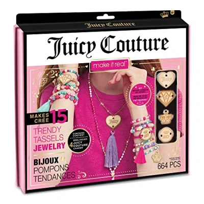 Image of Make It Real Juicy Couture Trendy Tassels Friendship Bracelet Making Kit Kids DIY Jewellery with Charm and Beads Gifts for Girls