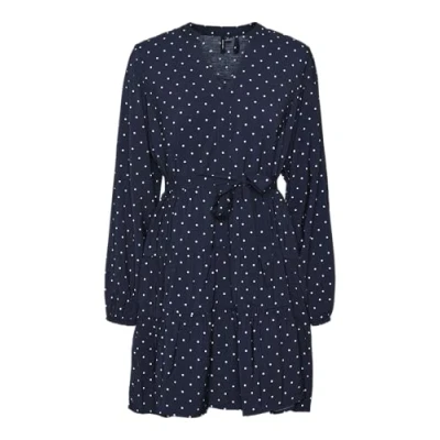 Image of VERO MODA Women&#039;s Vmjosie Ls Short Dress WVN Ga Noos, Navy Blazer/AOP:sille Dot, M