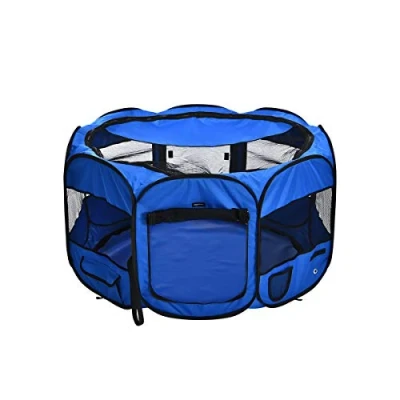 Image of Amazon Basics Foldable Octagonal Indoor and Outdoor Portable Soft Dog Pen/Puppy Pen/Playpen, 114 cm, Blue