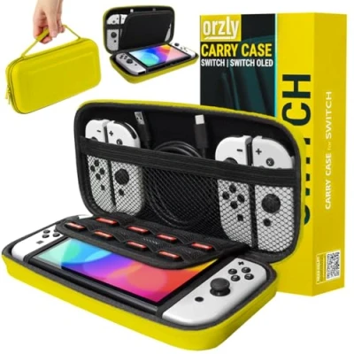 Image of Orzly Carry Case Compatible With Nintendo Switch NEON YELLOW Protective Hard Portable Travel Shell Pouch for Console &amp; Accessories