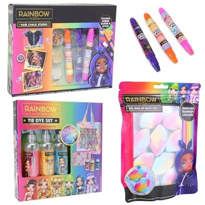 Image of Toyland® Rainbow High Arts &amp; Crafts Bundle Includes 3 Sets 10 Bath Fizzers, Hair Chalk Studio Tie Dye Set Girls Toys