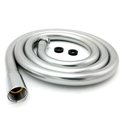 Image of Xcel Home™ WRAS Approved 2m Smooth Pearl Silver Shower Hose 3 Lengths Available Universal Leak Proof PVC Flexible Pressure Resistant Anti Kink Twist with Solid Connector &amp; Washers