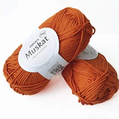 Image of 100% Cotton Yarn for Knitting and Crocheting, 3 or Light, DK, Worsted Weight, Drops Muskat, 1.8 oz 109 Yards per Ball (49 Dark Orange)