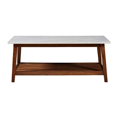 Image of VERSANORA Wooden Coffee Table Faux Marble Finish Modern Design Teamson Home TV Unit VNF 00061