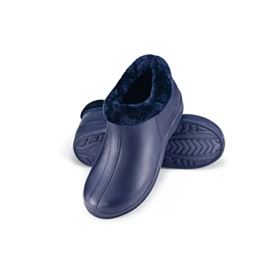 Image of ESTRO Fur Lined Wellies Men Short Women Mens Garden Clogs Wellington Boots Gardening A16 (4 UK, Dark Blue)