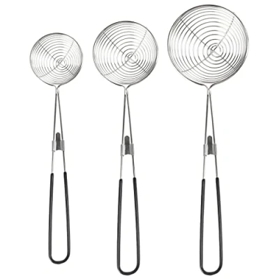 Image of Ksrnsne 3 Piece Round Hot Pot Strainer Stainless Steel Asian Spider Skimming Spoon Set, Mesh